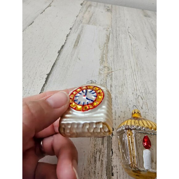 Vintage lantern candle clock Mercury glass ornament set Xmas tree gold - Picture 6 of 12